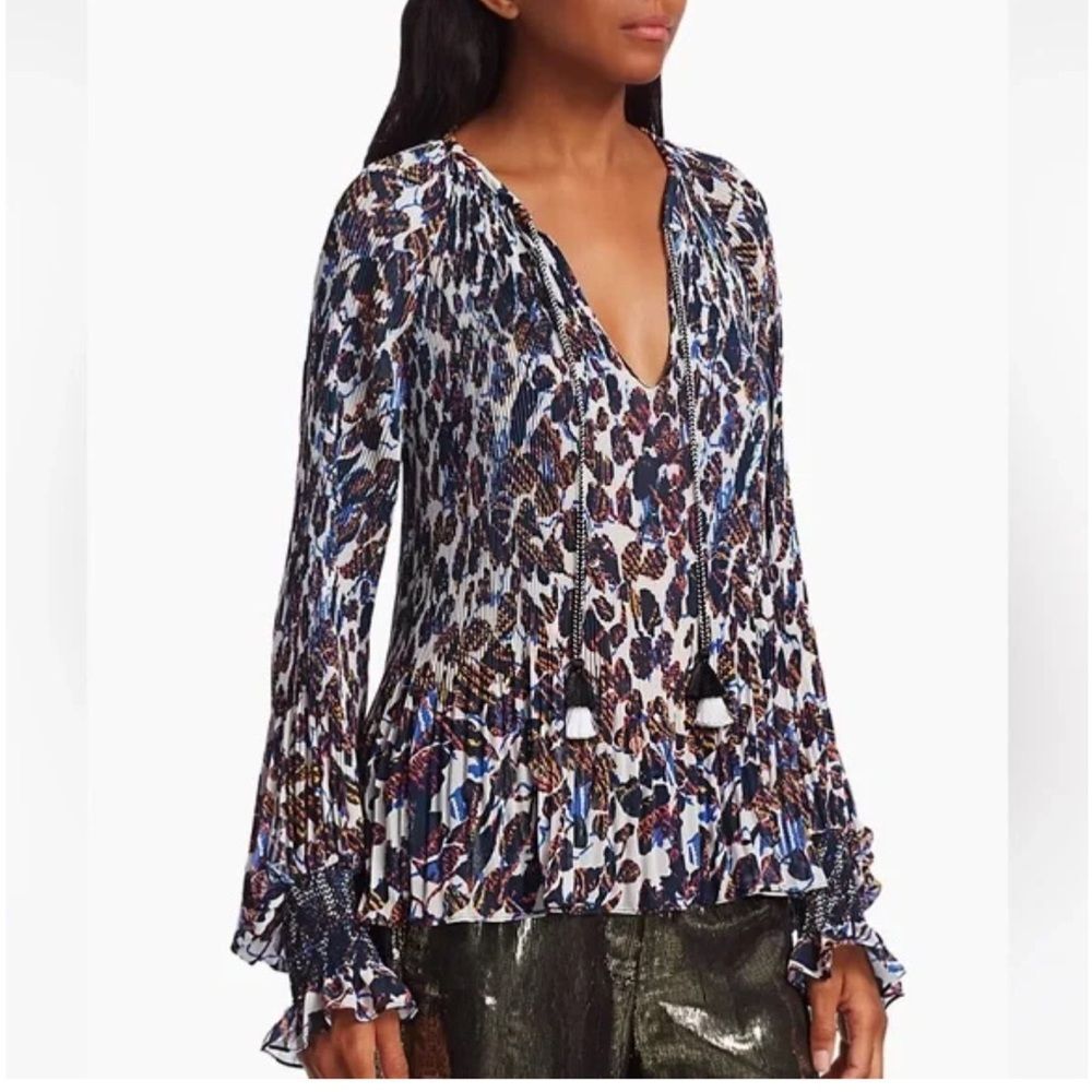 Derek Lam 10 Crosby Helena Floral Pleated Peplum Blouse